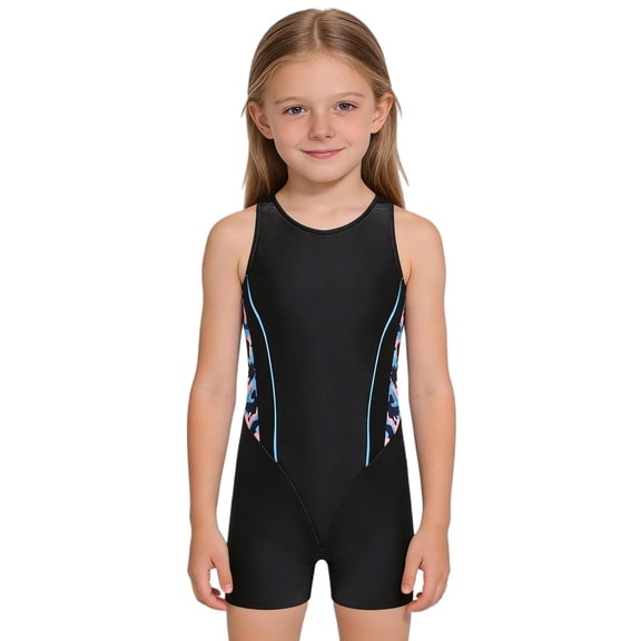 Aislor Girls Boyleg Cutout One-piece Swimsuits Swimming Costume Athletic Rash Guard Bathing Suit Swimwear Size 8-16 Blue Camouflage&Black 12