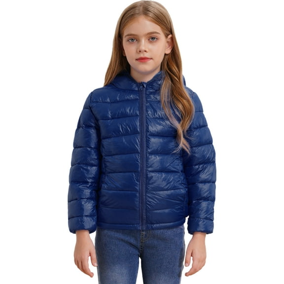 Aislor Girls Boys Long Sleeve Ultra Lightweight Jacket Coat Winter Warm Puffer Jacket Packable Hooded Coat 3-16 Dark Navy 15-16