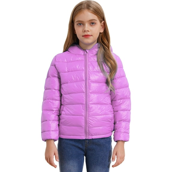 Aislor Girls Boys Long Sleeve Ultra Lightweight Jacket Coat Winter Warm Puffer Jacket Packable Hooded Coat 3-16 Purple 15-16