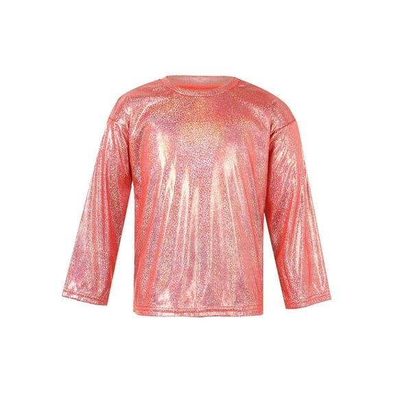 Aislor Girls Boys Shiny Metallic Modern Dance Jazz Top Long Sleeve Shirt Athletic T-Shirt Performance Blouse Dancewear