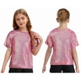 thumbnail image 1 of Aislor Girls Boys Shiny Metallic Modern Dance Jazz Top Short Sleeve Shirt Athletic T-Shirt Performance Blouse Dancewear, 1 of 7