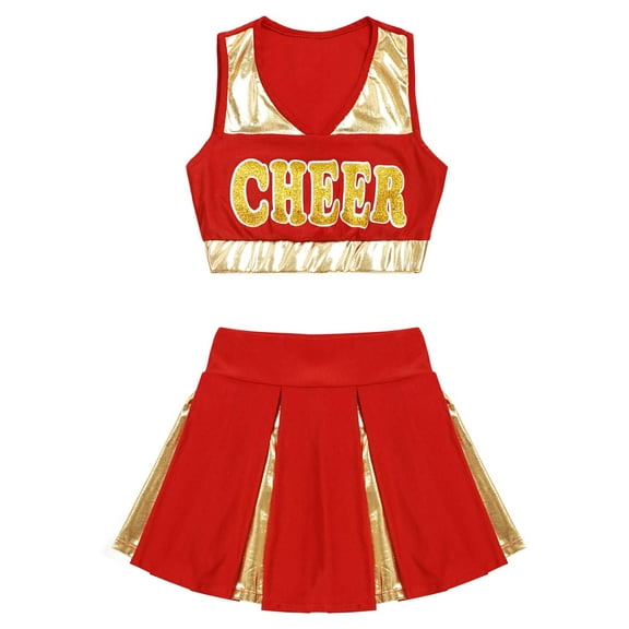 Aislor Girls Cheer Leader Uniform Cheerleading Halloween Cosplay Outfits Red 6