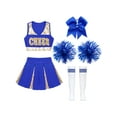 thumbnail image 1 of Aislor Girls Cheer Leader Uniform Cheerleading Outfit Crop Top Pleated Skirt Set Halloween Costume B Blue 14, 1 of 7