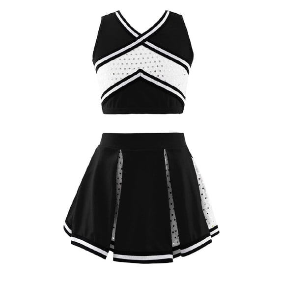 Aislor Girls Cheer leader Uniform Outfit High School Cheerleading Costume Halloween Carnival Cosplay Fancy Dress Up Black 6