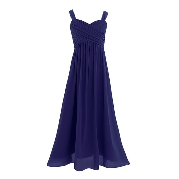 Aislor Girls Chiffon Evening Formal Ball Gowns Princess Pageant Wedding Bridesmaid Flower Girl Dress Navy Blue 14