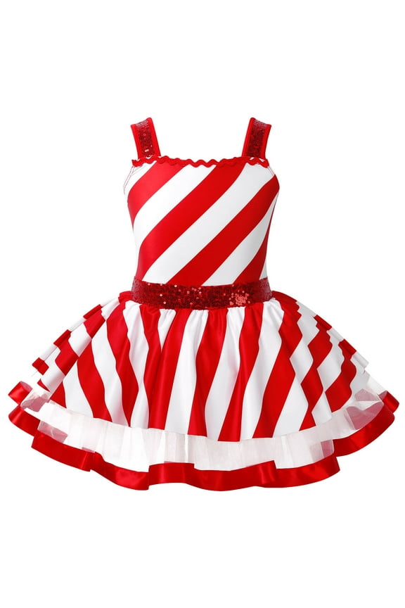 Girls Christmas Candy Cane Santa Sweetie Xmas Holiday Party Dance Figure Skating Tutu Dress Red 10