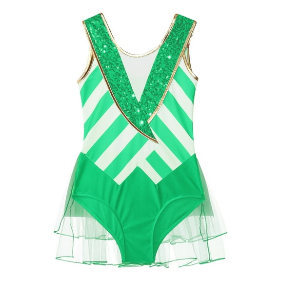 Aislor Girls Christmas Costume Sleeveless Sequins Ballet Dance Leotard Figure Ice Skating Dress Green 6