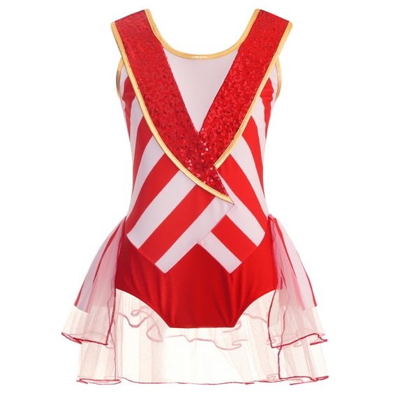 Aislor Girls Christmas Costume Sleeveless Sequins Ballet Dance Leotard Figure Ice Skating Dress Red 4