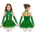 thumbnail image 1 of Aislor Girls Christmas Party Dance Snowman Shiny Sequins Figure Skating Ballet Dress with Oversleeves Green 10, 1 of 7