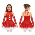 thumbnail image 1 of Aislor Girls Christmas Party Dance Snowman Shiny Sequins Figure Skating Ballet Dress with Oversleeves Red 14, 1 of 7