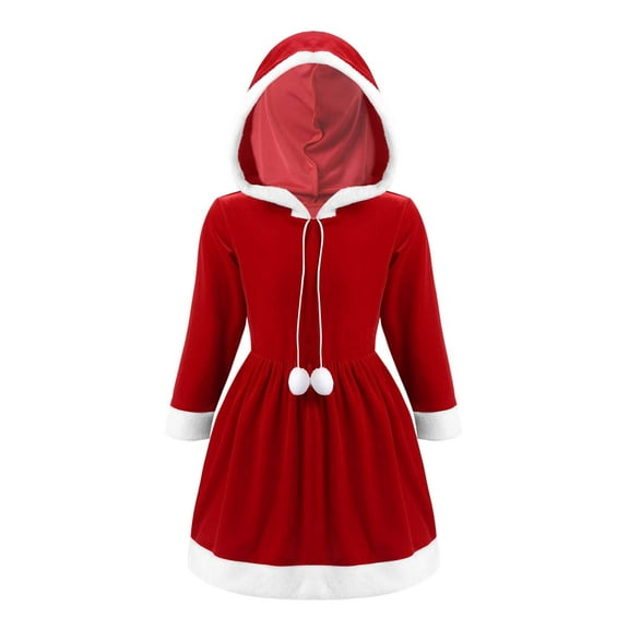 Aislor Girls Christmas Santa Claus Dress Long Sleeves Velvet Hooded Dress Red 6