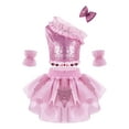 thumbnail image 1 of Aislor Girls Dance Outfits Sequin Oblique Shoulder Tops and Veil Skirt with Bowknot Hair Clip and Cuffs Perform Set, 1 of 7