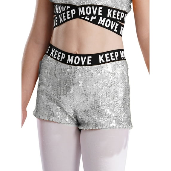 Aislor Girls Dance Shorts Girls Sparkle Ballet Gymnastics Athletic Bottoms Dancewear Silver 10