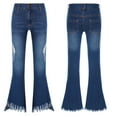 thumbnail image 1 of Aislor Girls Distressed Jeans Flared Jeggings Kids Ruffle Denim Pants Stretchy Bell Bottoms Casual Trousers Dark Blue 10, 1 of 7