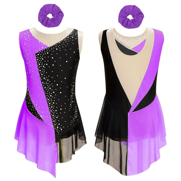 Aislor Girls Figure Ice Roller Skating Dress Gymnastics Leotards Lyrical Jazz Latin Ballet Dancewear Purple 8