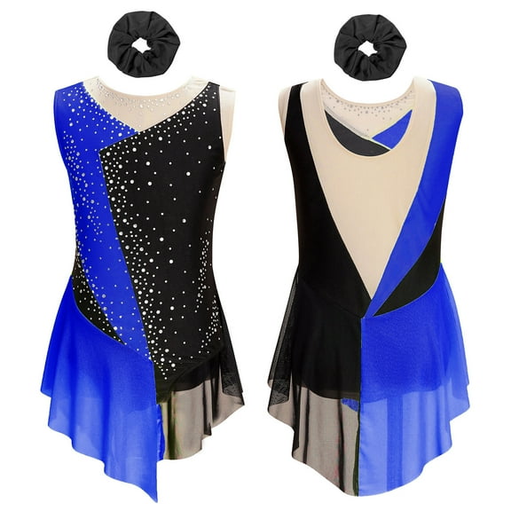 Aislor Girls Figure Ice Roller Skating Dress Gymnastics Leotards Lyrical Jazz Latin Ballet Dancewear Royal Blue&Black 8