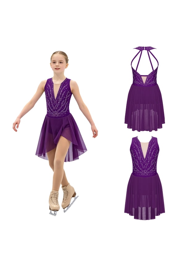 Girls Figure Ice Skating Dance Contemporary Lyrical Modern Jazz Ballet Leotard Dress Purple 16