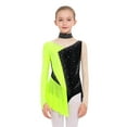thumbnail image 1 of Aislor Girls Figure Ice Skating Leotard Dress Long Sleeve Shiny Rhinestone Mesh Spliced Gymnastics Ballet Fluorescent Yellow 10, 1 of 7