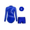 thumbnail image 1 of Aislor Aislor Kids Girls Sparkly Long Sleeve Gymnastics Leotard Bodysuit Biketard with Tumbling Dance Shorts Hair Tie Set Blue 12, 1 of 6