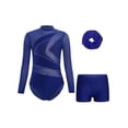 thumbnail image 1 of Aislor Girls Gymnastics 3 Piece Outfit Kids Long Sleeve Leotard Sparkle Unitard with Shorts and Hairband for Dance Navy Blue 10, 1 of 7