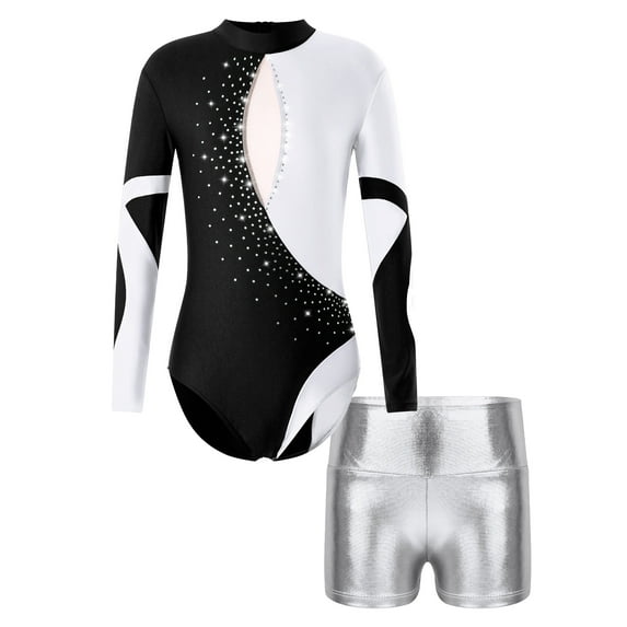 Aislor Girls Gymnastics Ballet Leotards Long Sleeve Athletic Jumpsuit One Piece Unitard with Shorts