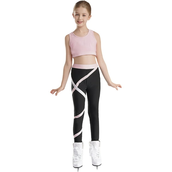 Aislor Girls Gymnastics Dance Crop Tank Top Sport Bra and Leggings 2 Piece Activewear Set Gym Yoga 6-16