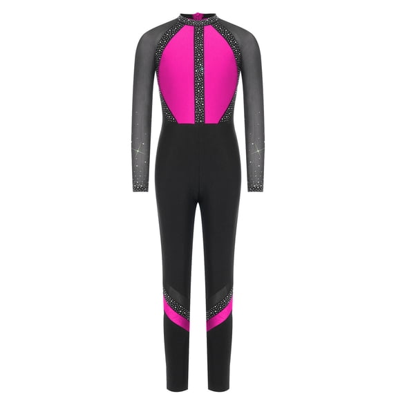 Aislor Girls Gymnastics Dance Unitard Jumpsuit Sparkling Rhinestones ...