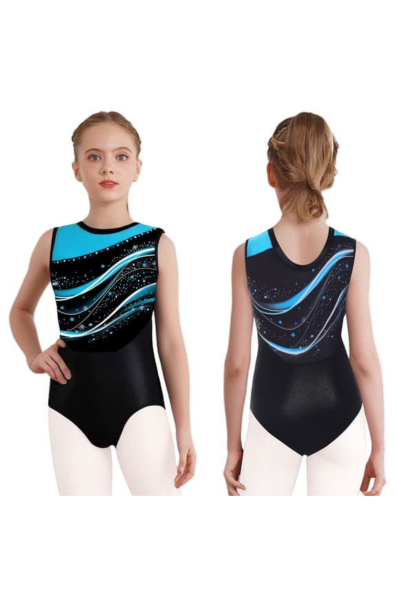Girls Gymnastics Leotards Sparkly Sleeveless Unitard Biketard Sleeveless Figure Skating Competition Dancewear Light Blue 8
