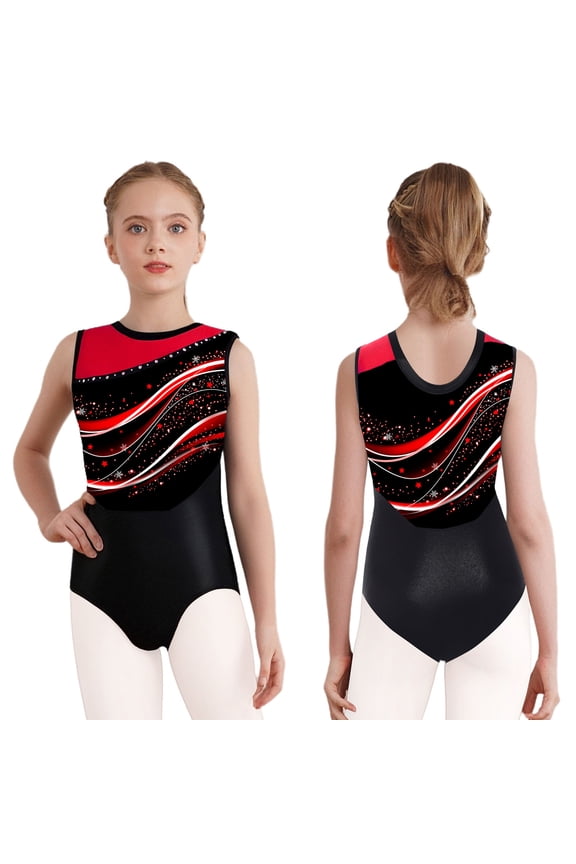 Girls Gymnastics Leotards Sparkly Sleeveless Unitard Biketard Sleeveless Figure Skating Competition Dancewear Red 14