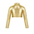 thumbnail image 1 of Aislor Girls Hip Hop Jazz Dance Shiny Metallic Long Sleeves Mock Neck Crop Top Sports T Shirt, 1 of 7