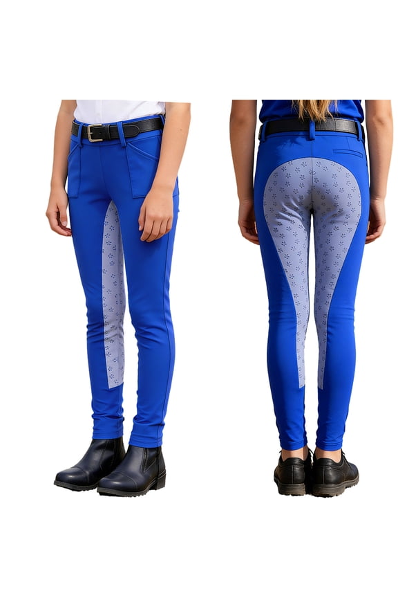 Girls Horseback Riding Tights High Waist Arena Training Breeches with Pockets for Riding Blue 6