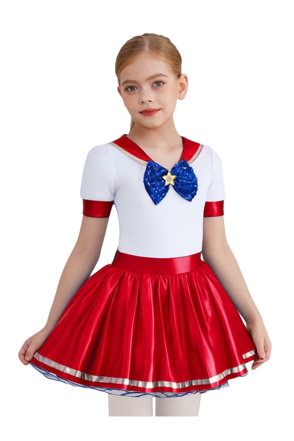 Girls Japanese Anime Navy Sailor Cosplay Party Dress Halloween Dance Performance Red 10