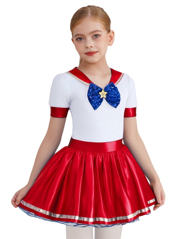 Girls Japanese Anime Navy Sailor Cosplay Party Dress Halloween Dance Performance Red 14