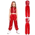 thumbnail image 1 of Aislor Girls Jazz Hip Hop Dance Outfit Sleeveless Sequin Ruffles Crop Top with Pants Streetwear Red 12, 1 of 7