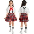 thumbnail image 1 of Aislor Girls' Kids Japanese Anime School Uniform British Style Costume Coat with Shirt Tie Mini Plaid Skirt Set Size 5-14 White 10, 1 of 7