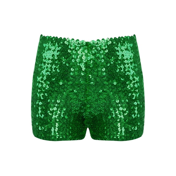 Aislor Girls Kids Sequin Jazz Hip Hop Dance Shorts Active Sport Activewear Dance Stage Short Pants 3-8 Green 3-4