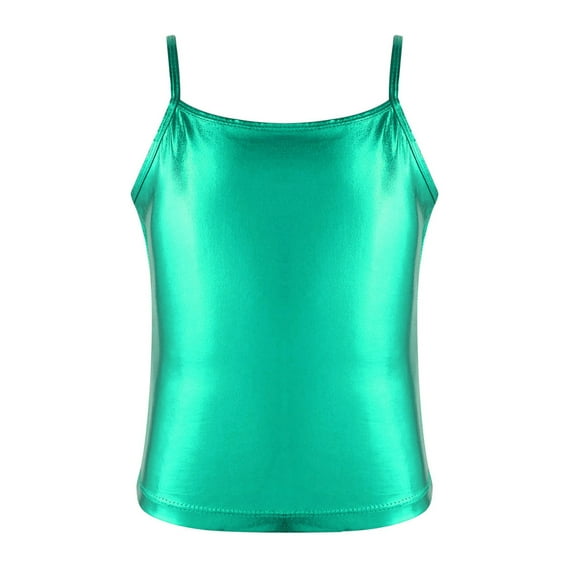 Aislor Girls Kids Shiny Metallic Color Spaghetti Shoulder Straps Camisole Tank Top for Dance Competition