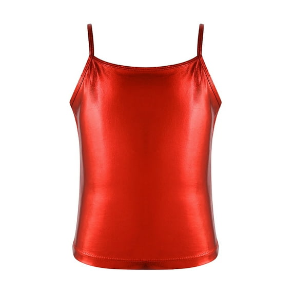 Aislor Girls Kids Shiny Metallic Color Spaghetti Shoulder Straps Camisole Tank Top for Dance Competition