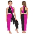 thumbnail image 1 of Aislor Girls Latin Dance Performance Bodysuit Shiny Sequin Tassel Jumpsuit Dancewear Hot Pink 10, 1 of 7