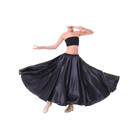 Aislor Girls Long Full Circle Dance Gypsy Latin Spanish Flamenco Skirt Ballroom Belly Dance Performance Black 11-12
