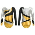 thumbnail image 1 of Aislor Girls Long Sleeve Shiny Ballet Dance Leotard Gymnastics Athletic Bodysuit Jumpsuit Dancewear Gold 14, 1 of 7