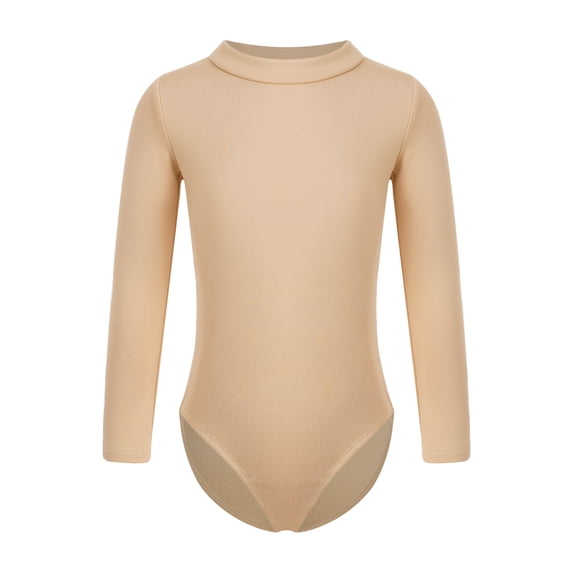 Aislor Girls Long Sleeve Team Basic Leotard Gymnastic Ballet Dance Fleece Lined Warm-up Bodysuit Nude Mock Neck 15-16