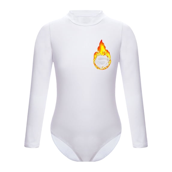 Aislor Girls Long Sleeve Team Basic Leotard Gymnastic Ballet Dance Fleece Lined Warm-up Bodysuit White Mock Neck 8-9