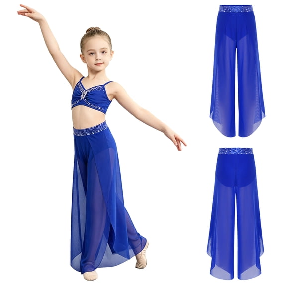 Aislor Girls Lyrical Dance Bottom Yoga Pants Hip-hop Young Performer Cha Cha Practice Apparel Blue 14