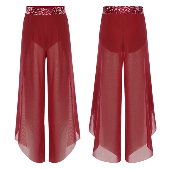 Aislor Girls Lyrical Dance Bottom Yoga Pants Hip-hop Young Performer Cha Cha Practice Apparel Burgundy 6