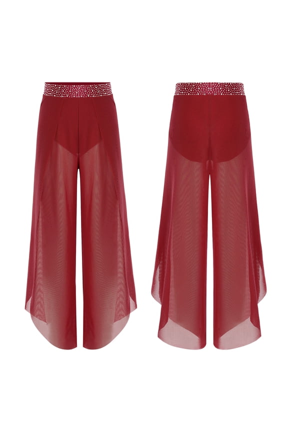 Girls Lyrical Dance Bottom Yoga Pants Hip-hop Young Performer Cha Cha Practice Apparel Burgundy 6