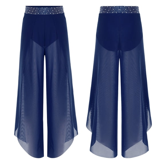 Aislor Girls Lyrical Dance Bottom Yoga Pants Hip-hop Young Performer Cha Cha Practice Apparel Navy Blue 6