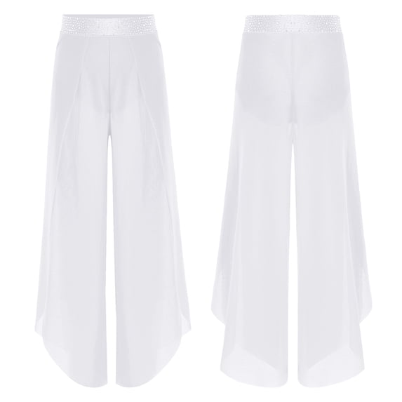 Aislor Girls Lyrical Dance Bottom Yoga Pants Hip-hop Young Performer Cha Cha Practice Apparel White 12