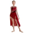 thumbnail image 1 of Aislor Girls Lyrical Dance Dress Lace Patchwork Sparkly Rhinestone Asymmetrical Hem Ballet Leotard Dancewear Burgundy 14, 1 of 7