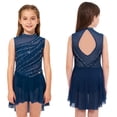 thumbnail image 1 of Aislor Girls Lyrical Dance Mock Neck Ruched Ballet Skirted Leotard Ballerina Ice Skating Dress Navy Blue 12, 1 of 7